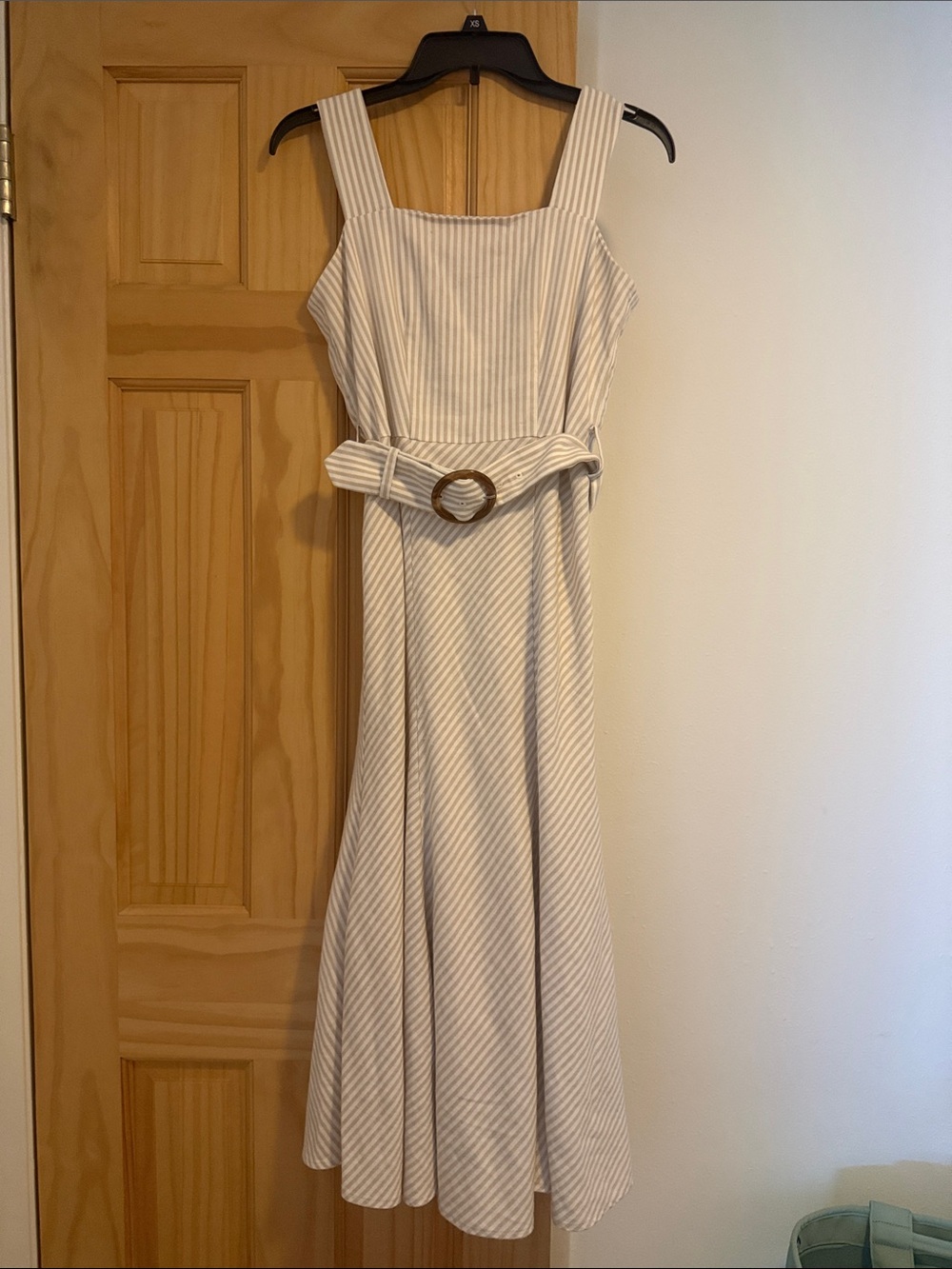 Ann Taylor Cream-Stripe Square-Neck Maxi Dress with Belt